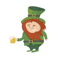 Ierse kabouter in groen pak en hoed met bier geïsoleerd. st. Patrick's dag vector