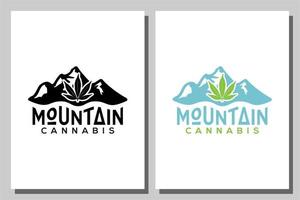 bergtoppen met cannabis marihuana pot hennep voor teelt cbd logo-ontwerp vector