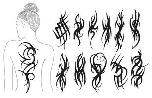 tattoo art tribal set tattoo collectie tekening en schets zwart en wit vector