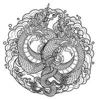 tattoo art thai dragon hand tekenen en schetsen zwart en wit vector
