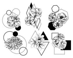 tattoo bloemen hand tekening schets zwart en wit vector