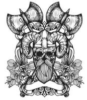 tattoo kunst schedel hand tekenen en schetsen zwart en wit vector