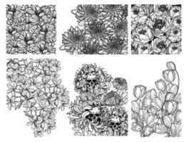 bloemen set hand schets tekening zwart-wit vector