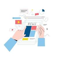 online nieuwsinhoud, koppen, nieuwsupdate, nieuwswebsite, elektronische krant platte vectorillustratie. nieuws webpagina, informatie over activiteiten, evenementen, bedrijfsaankondigingen en informatie vector