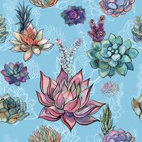 Naadloos patroon met succulents op blauwe achtergrond. Graphics. Waterverf vector