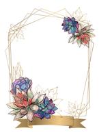 Gouden frame met vetplanten bloemen. Waterverf. Graphics. Vector. vector