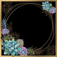 Het frame is rond. Gouden frame met vetplanten bloemen. Waterverf. grafiek vector