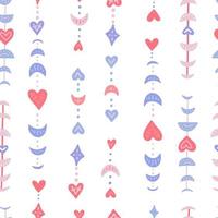 valentijnshart en maanfasen naadloos patroon. roze en blauw vrouwelijk mystiek en bohemien concept. platte vectorillustratie. vector