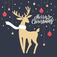 kerst herten. merry christmas brush belettering citaat. platte silhouet vectorillustratie. vector