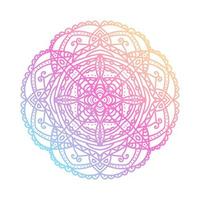 ronde gradiëntmandala op witte geïsoleerde achtergrond. vector boho mandala in blauwe, gele en roze kleuren. mandala met abstracte patronen. yoga sjabloon