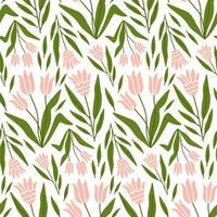 hand getekende tulp naadloze bloemmotief. vroege lente en zomer roze tulp bloemen. platte handgetekende platte illustratie vector