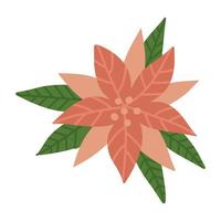 poinsettia bloem, symbool van Kerstmis. uit de vrije hand geïsoleerd element. platte vectorillustratie. slechts 5 kleuren - gemakkelijk opnieuw te kleuren. vector