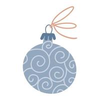 hand getekende kerstbal met swirl ornament. kerstvakantie bal decor voor kerstboom. geïsoleerd clipart-element. platte vectorillustratie. slechts 5 kleuren - gemakkelijk opnieuw te kleuren. vector