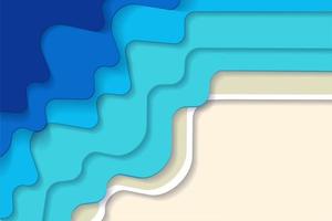 horizontale abstracte blauwe turquoise blauwe Maldivische oceaan en strand zomer achtergrond met papier golven en zand zeekust. tropische zee gradiënt papier golf en zandige kust. vector illustratie