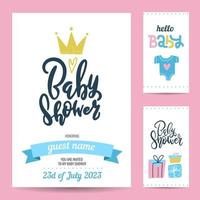 cadeaulabels en verjaardagsuitnodigingskaart. verjaardagsfeestje designelementen met kroon, geschenkdozen en handschrift. platte hand getrokken doodle illustratie. vector