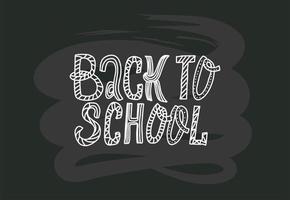 terug naar school doodles belettering citaat op zwart schoolbord. zwart-wit hand getekende logo zin. groteske scripttekst. eenvoudige stippen met ornament. kaarten, banners, prints, poster, smm, pins, stickers vector