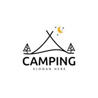 campinglogo in lijnstijl, maan en sterren aan de hemel minimalistische vectorillustratie vector