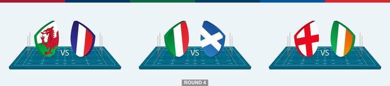 rugbyteam wales vs frankrijk, italië vs schotland, engeland vs ierland op rugbyveld. vector
