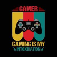 gamer gaming is mijn bedwelming, gaming t-shirt met game joystick vectorillustratie vector