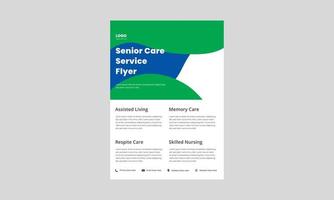 verpleging senior zorg service oudere verpleegster flyer, poster sjabloon. senior zorg service verpleging poster, flyer, brochureontwerp. vector