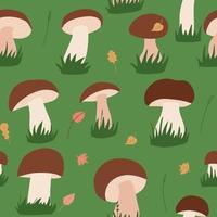 eekhoorntjesbrood naadloos patroon. cartoon stijl platte vectorillustratie. porcini groeien op groen gras. ontwerp voor behang, stof, textiel, verpakking. vector