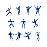 Blauwe actieve mensen figuur logo teken symbool pictogrammenset vector