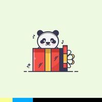 schattige en vrolijke panda pist de doos die hij had open vector