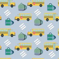 naadloos patroon met schoolbus, schooltassen en zebrapad