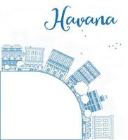 schets de skyline van havana met blauwe gebouw- en kopieerruimte. vector