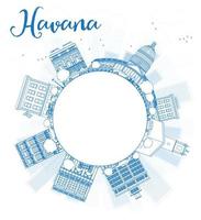 schets de skyline van havana met blauwe gebouw- en kopieerruimte. vector