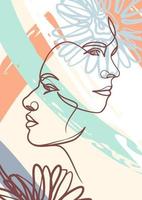 vrouw gezicht een lijn kunst tekening poster. doorlopende lijntekeningstijl vector