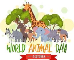 wereld dierendag banner met wilde dieren in cartoon-stijl vector