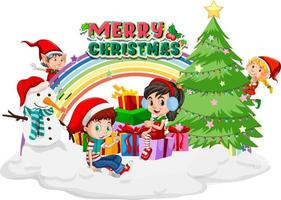 vrolijk kerstfeest met gelukkige kinderen en kerstboom vector