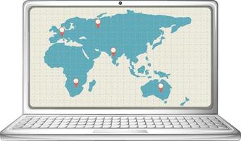 wereldkaartweergave op laptop vector