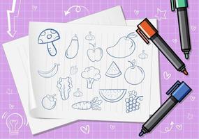 hand getrokken doodle pictogrammen op papier vector