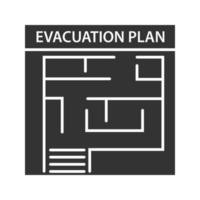 evacuatieplan glyph icoon. vluchtplan voor brand. silhouet symbool. negatieve ruimte. vector geïsoleerde illustratie