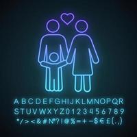 neonlichtpictogram voor kinderbijslag. familie. kinderopvang. gelukkig ouderschap. gloeiend bord met alfabet, cijfers en symbolen. vector geïsoleerde illustratie