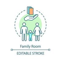 familie kamer concept icoon. suite voor ouders en kinderen. tweepersoonsbed en extra bedden. familie hotel accommodatie idee dunne lijn illustratie. vector geïsoleerde overzichtstekening. bewerkbare streek