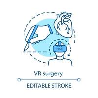 vr chirurgie concept icoon. virtuele realiteit in de geneeskunde. hartoperatie. medische training. virtual reality applicatie idee dunne lijn illustratie. vector geïsoleerde overzichtstekening. bewerkbare..