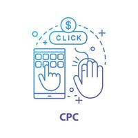 cpc-concept icoon. kosten per conversie. betaal per klik. idee dunne lijn illustratie. reclame. marketinginstrument. vector geïsoleerde overzichtstekening