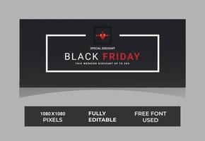 zwarte vrijdag-banner. geschenkdoos met rode strik op donkere achtergrond. zwarte vrijdag horizontale promotiebanner in rechthoekig frame. luxe achtergrond voor Black Friday-verkoop. vector