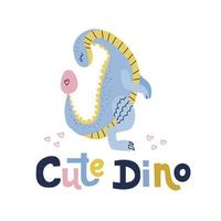 schattige dino belettering quote.blue dinosaurus met kijken op ei platte hand getekende cartoon afbeelding. vector clipart van Scandinavische stijl karakter voor kinderen spel, boek, textiel op witte achtergrond