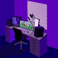 gamers kamer. video game-station. desktop met gamer's apparatuur. kamer van videogame-streamer. vector