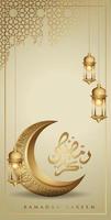 ramadan kareem met gouden luxe wassende maan en traditionele lantaarn, sjabloon islamitische sierlijke wenskaart vector voor mobiele interface wallpaper ontwerp smartphones, mobiele telefoons, apparaten.