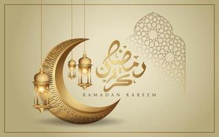 ramadan kareem met gouden luxe wassende maan, sjabloon islamitische sierlijke wenskaart vector