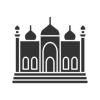 moskee glyph icoon. silhouet symbool. islamitische cultuur. moslim aanbiddingsplaats. negatieve ruimte. vector geïsoleerde illustratie