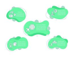 luchthaven procedures concept illustraties. inchecken, instappen, vlucht infographic sjabloon. vloeiende elementen met tekst en lineaire pictogrammen. golvende bubbels stappen. presentatie, bannerrapport vector cliparts