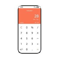 mobiele rekenmachine smartphone interface vector sjabloon. wiskunde app pagina wit ontwerp lay-out. scherm voor eenvoudige rekenkundige berekeningen. cijfers aftrekken platte ui. wiskundige toepassing op telefoondisplay