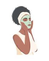 afro vrouw met avocado masker vector