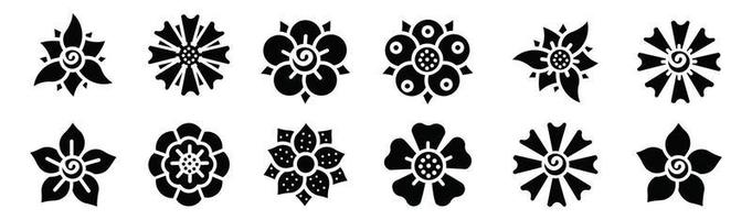 twaalf bloem icon set, bloemen collectie geïsoleerd op een witte achtergrond, platte vector illustratie bloem